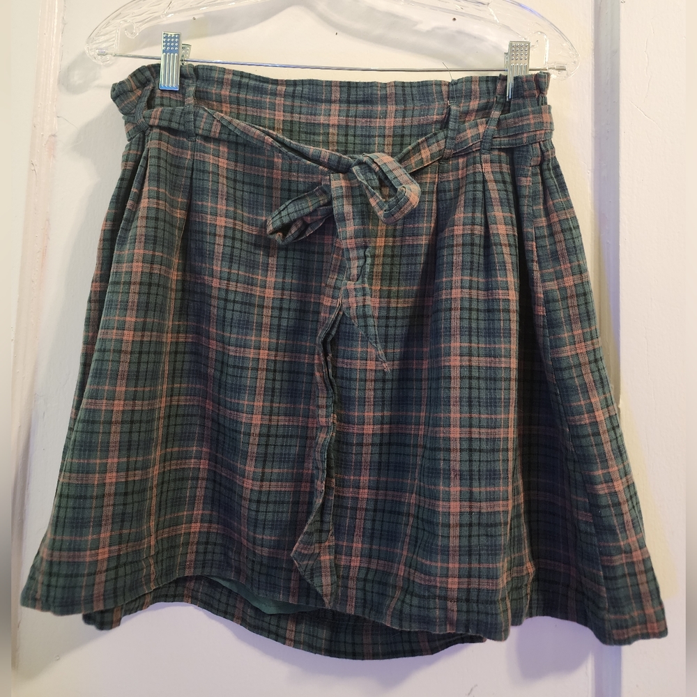 NWT American Eagle Green & Orange Plaid High-Waisted Miniskirt Size M